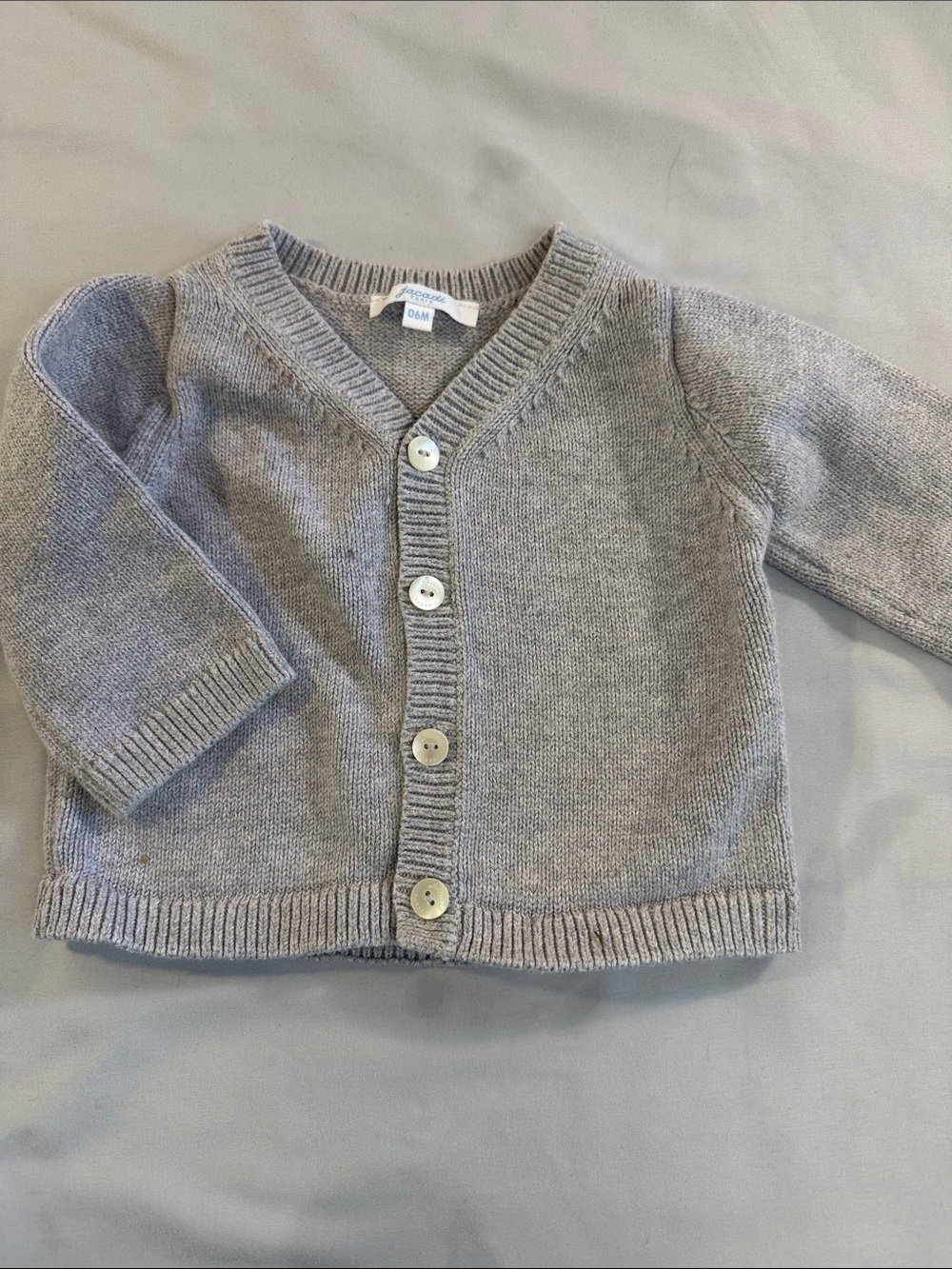 Jacadi Light Gray Knit V-Neck Button Cardigan